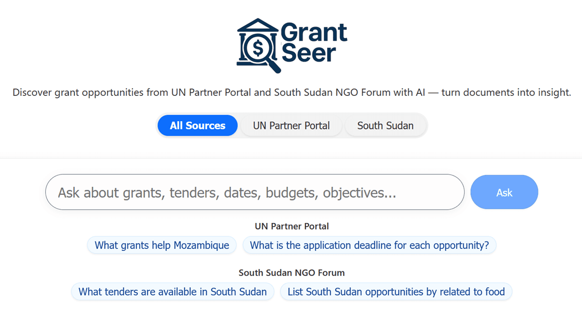 Grantseer interface showing grant opportunities