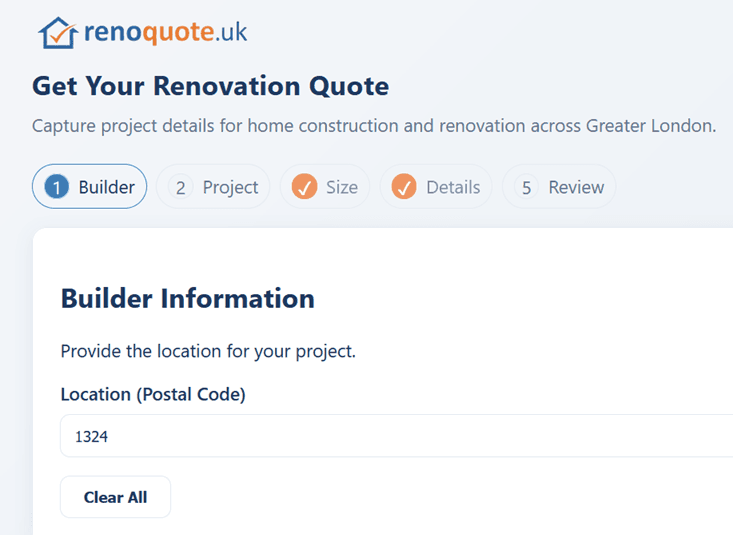 RenoQuote UK interface